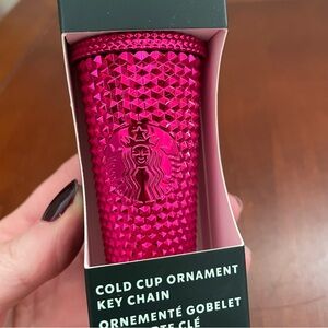 NEW STARBUCKS PINK STUDDED COLD CUP ORNAMENT KEY CHAIN RING Metallic Holiday